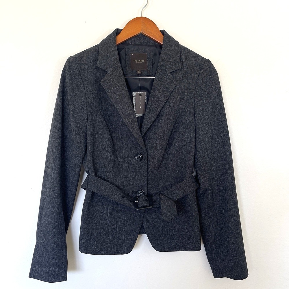 The Limited Collection Womens Belted Blazer Jacket Size S Gray Preppy Career NWT